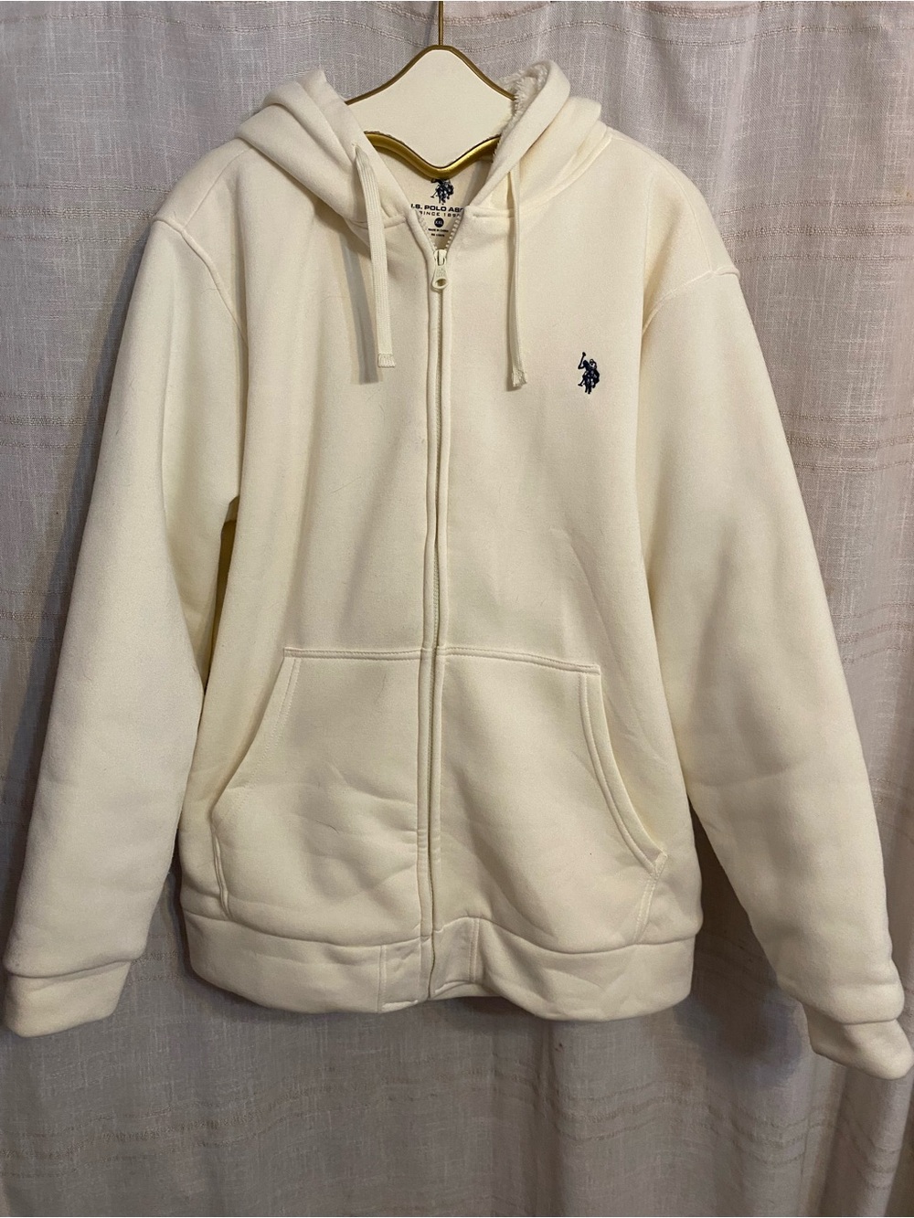 U.S. Polo Assn Cream Ultra Soft Faux Fur Lined Full Zip Hoodie Jacket XXL